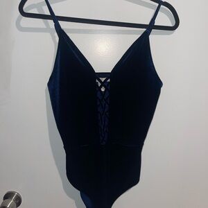 Elegant Navy Blue Velvet Bodysuit